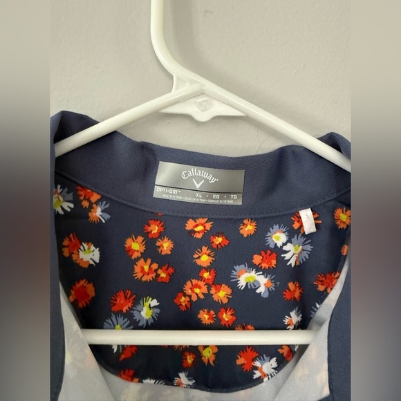 Callaway Opti-Dri Cap Sleeve Golf Polo Short Sleeve Shirt Floral Blue Indigo XL - Picture 5 of 8